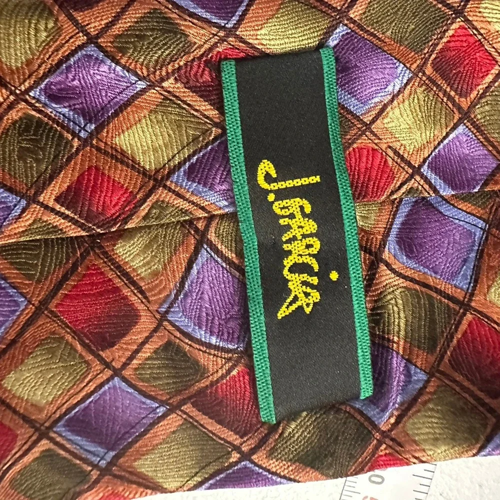 J Garcia Silk Tie Facets II Collection 34 Geometric Diamond Purple Red 2003